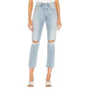 AGOLDE high rise ripped light blue jeans